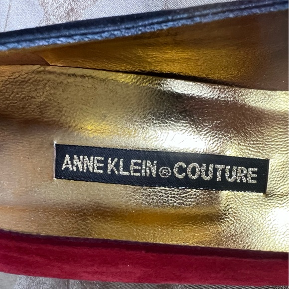 Anne Klein Couture Heels / Vintage 90S / Red Pink Black Colorblock Suede Heels - Picture 8 of 9